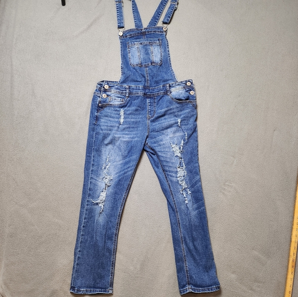 Women's Overalls Distressed Jeans Sz 13 Eighty Two Denim